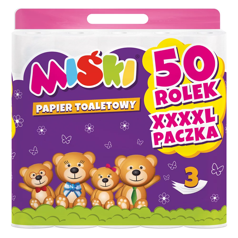 Papier toaletowy Miśki biały 3W 50rolek
