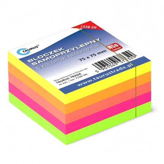 Bloczek samoprzylepny mix neon 75/75mm 450szt. -zdjęcie numer 1