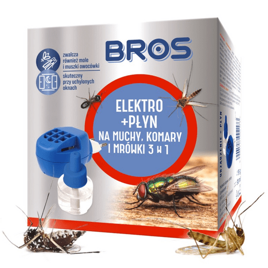 Bros zestaw elektro z płynem 3w1 na muchy, komary, mrówki 30ml -zdjęcie numer 1