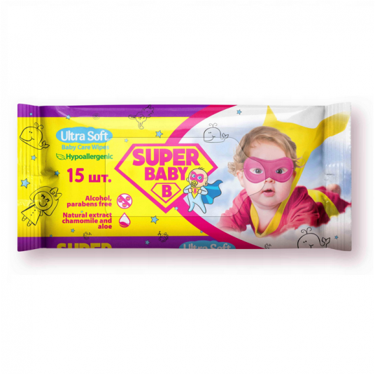 Chusteczki nawilżane Super baby Ultra Soft 15szt. -zdjęcie numer 1