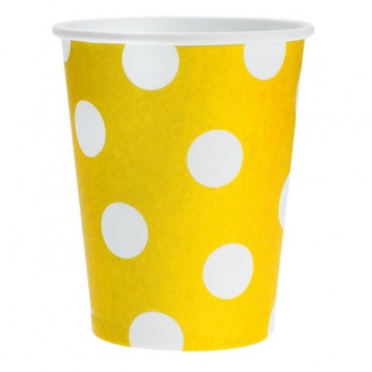 Kubki papierowe żółte w groszki 250ml 6szt. -zdjęcie numer 1