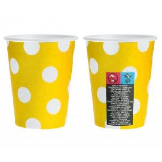 Kubki papierowe żółte w groszki 250ml 6szt. -zdjęcie numer 2