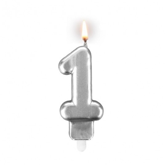 Świeczka cyferka "1" srebrna -zdjęcie numer 1