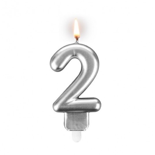 Świeczka cyferka "2" srebrna -zdjęcie numer 1