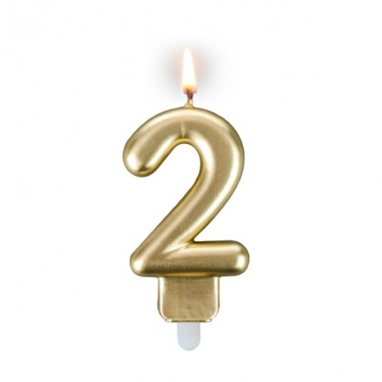Świeczka cyferka "2" złota -zdjęcie numer 1