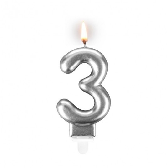 Świeczka cyferka "3" srebrna -zdjęcie numer 1