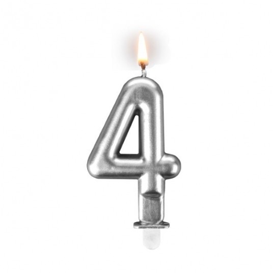 Świeczka cyferka "4" srebrna -zdjęcie numer 1