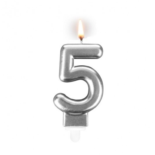 Świeczka cyferka "5" srebrna -zdjęcie numer 1