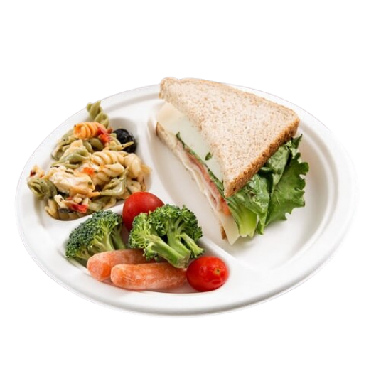 Talerze z trzciny cukrowej trójdzielne 26cm 50szt. -zdjęcie numer 2