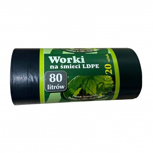 Worki LDPE na śmieci czarne 80L 20szt. -zdjęcie numer 1