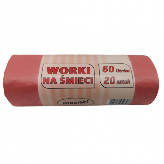 Worki na śmieci czerwone LDPE 60L 20szt. -zdjęcie numer 1