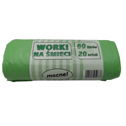 Worki na śmieci zielone LDPE 60L 20szt. -zdjęcie numer 1