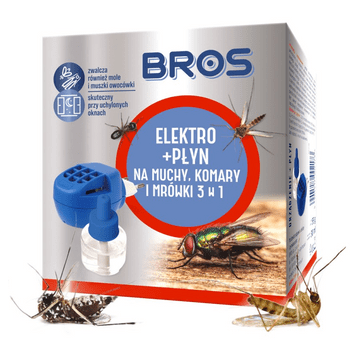 Bros zestaw elektro z płynem 3w1 na muchy, komary, mrówki 30ml
