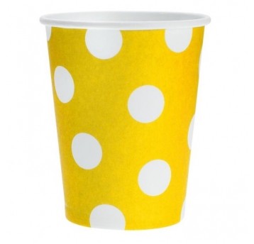 Kubki papierowe żółte w groszki 250ml 6szt.