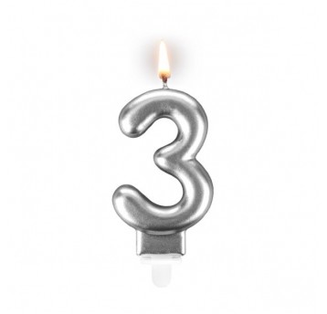 Świeczka cyferka "3" srebrna