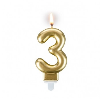 Świeczka cyferka "3" złota