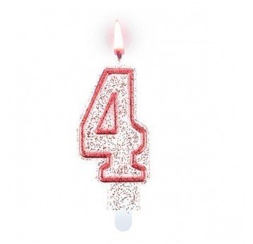 Świeczka cyferka "4" czerwona z brokatem