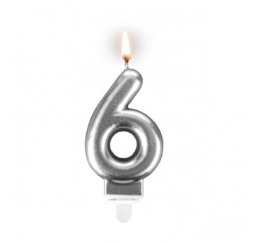 Świeczka cyferka "6" srebrna