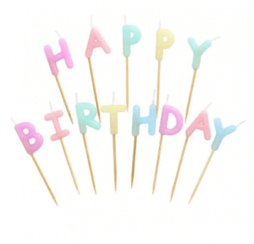 Świeczki literki pastelowe ,,Happy Birthday" 8cm.