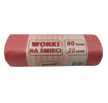 Worki na śmieci czerwone LDPE 60L 20szt.