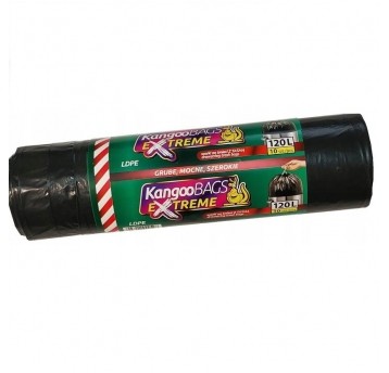 Worki na śmieci Kangoo LDPE czarne z tasmą 120L 10szt.