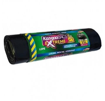 Worki na śmieci Kangoo LDPE czarne z tasmą 35L 15szt.
